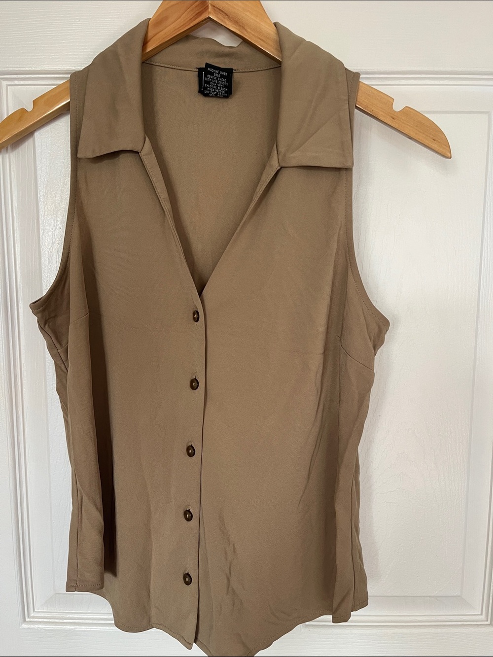 INC sleeveless button-front collared blouse - tan